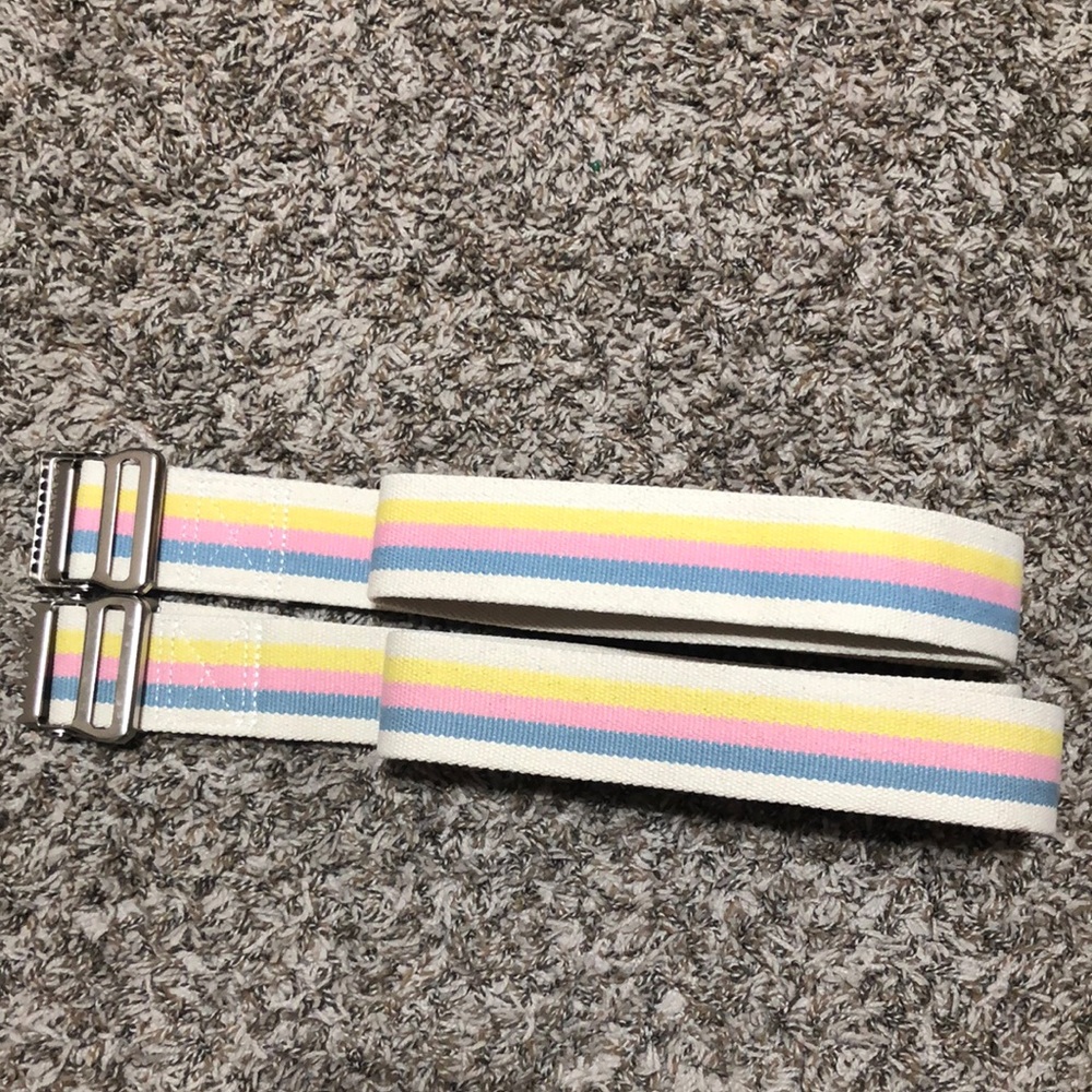 New Transfer Gait Belt 2"x 60" Cream w/ Blue, Pink, YellowStripes